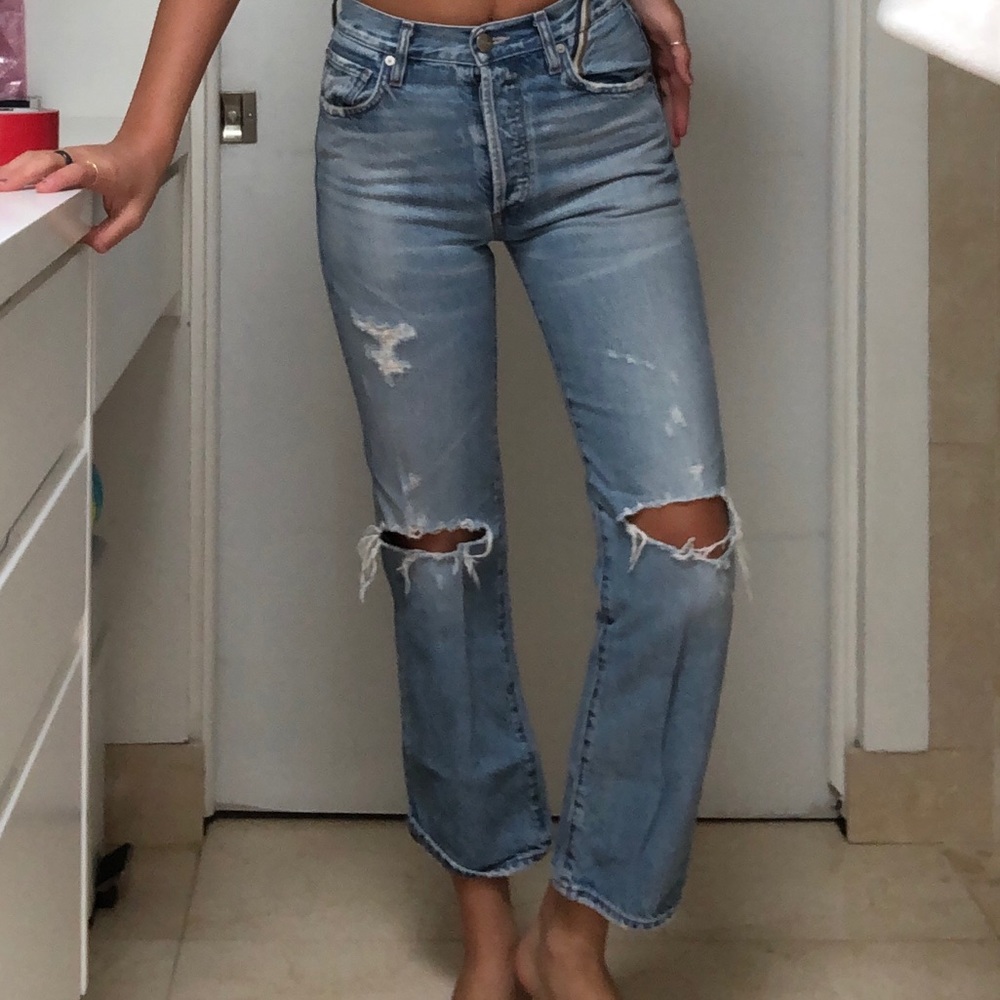 amazing quality JAPANESE denim ripped mom jeans